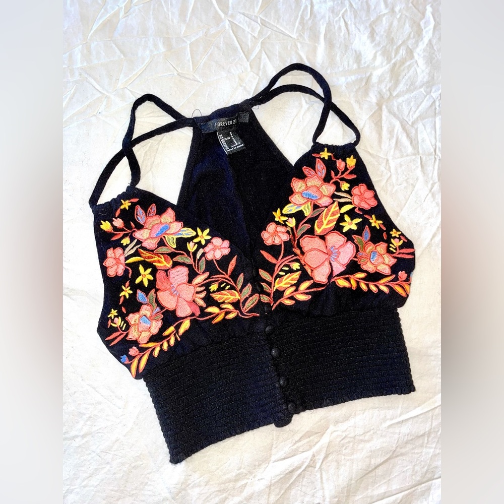 Forever 21 Spaghetti Strap Floral Crop Top